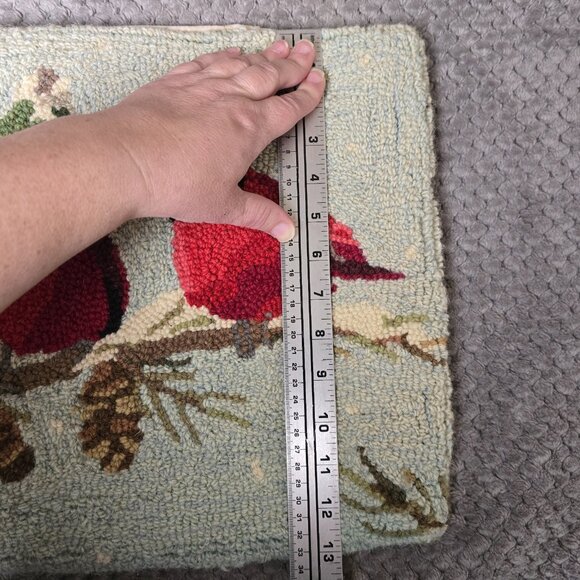 ๐ Grandin Road Hooked Wool Cardinal Christmas Pillow Cover 14 x 18 Holiday Bird - Picture 4 of 6